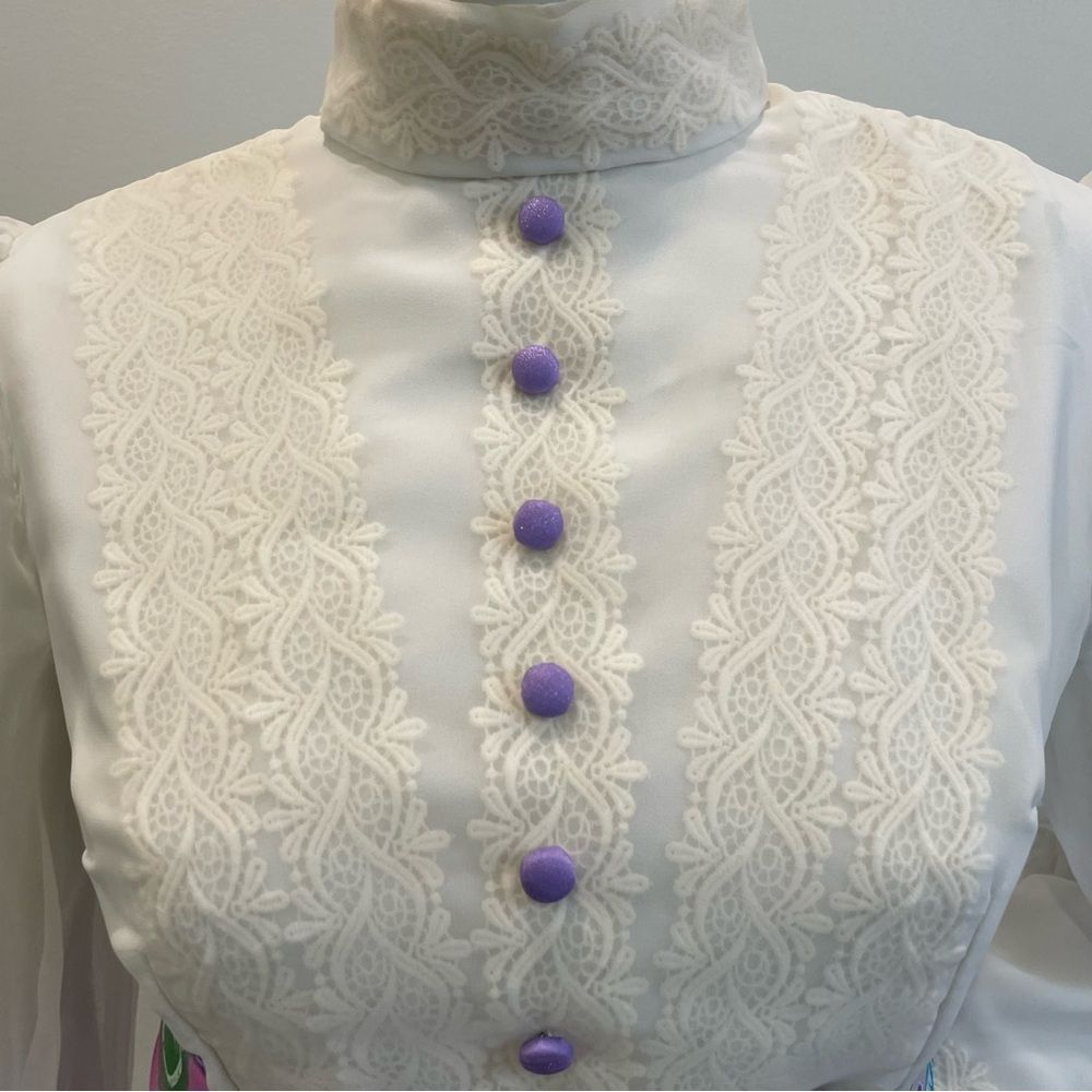 VINTAGE White Purple Blue & Pink Floral Print 60s 70s Belted Maxi Dress - Picture 7 of 15